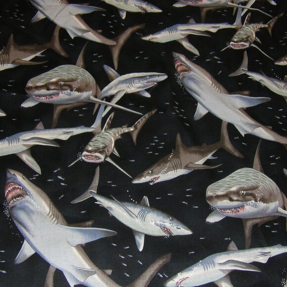 Alexander Henry Cotton Fabric Shark! 1 yard 44 wide - Picture 1 of 2